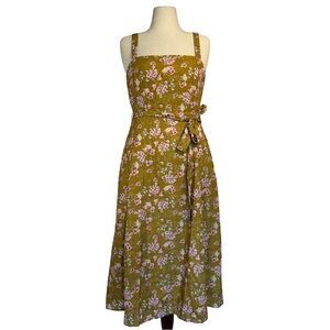Lulus Sunny Posture Chartreuse Floral Sleeveless Midi Dress